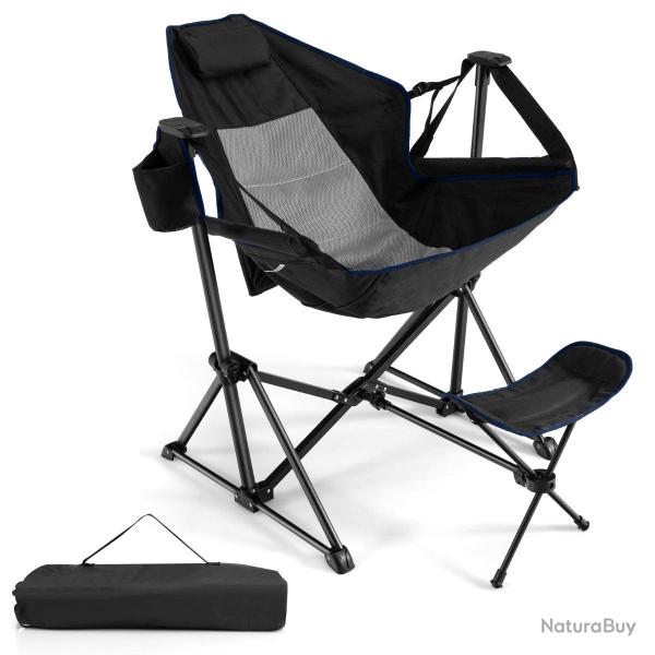 Chaise de camping pliable avec dossier inclinable et repose-pieds r�glable 120-160 x 91 x 80-107 cm