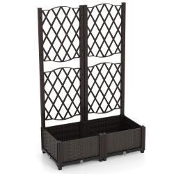 Jardini&egrave;re avec treillis double bac auto-arrosage 80 x 40 x 122 cm design rustique en pe brun 20_00