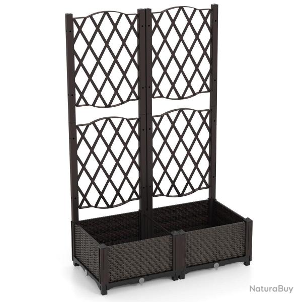 Jardini�re avec treillis double bac auto-arrosage 80 x 40 x 122 cm design rustique en pe brun 20_00