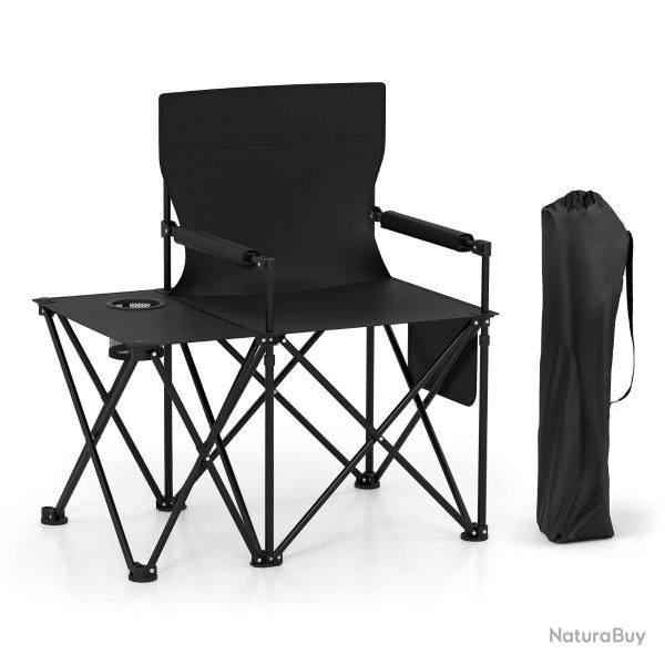 Lot de 2 chaises de camping pliables avec table int�gr�e porte-gobelet accoudoirs rembourr�s design