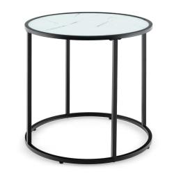 Table d'appoint ronde 50 x 50 x 50 cm en verre tremp&eacute; imitation marbre au design moderne et &eacute;l&eacute;gant