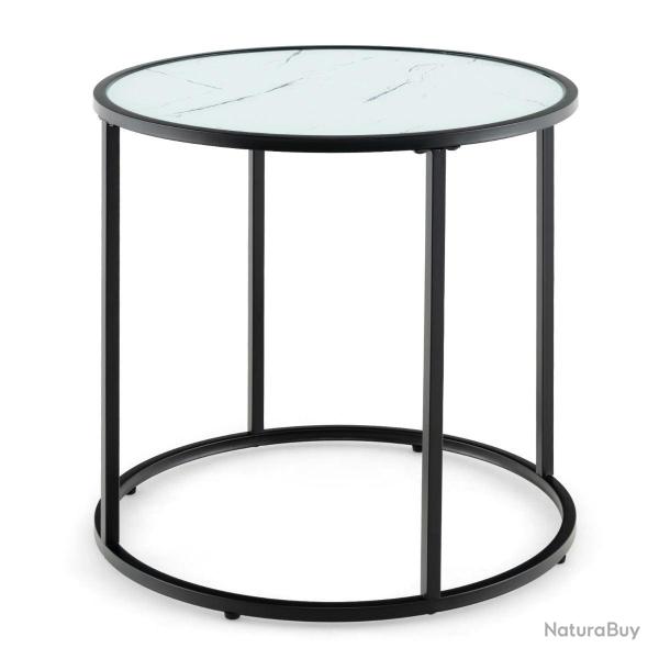 Table d'appoint ronde 50 x 50 x 50 cm en verre tremp� imitation marbre au design moderne et �l�gant