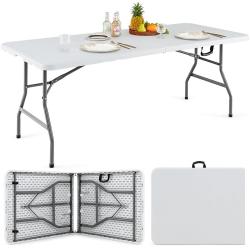 Table &agrave; manger pliante 180 x 75 x 73,5 cm robuste avec poign&eacute;e antid&eacute;rapants tendance design en HDP