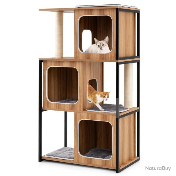 Tour pour chats moderne avec plusieurs niveaux 75 x 45 x 133 cm confort et s�curit� en bois naturel
