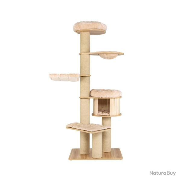 Arbre � chat multicouches 75 x 56 x 191 cm avec perchoir spacieux et tapis lavables moderne en bois