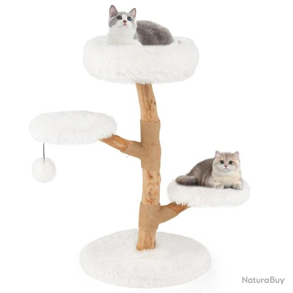 Arbre � chat 50 x 90 cm avec 4 niveaux ludique et confortable style moderne en bois de poirier blan