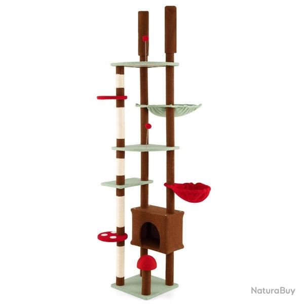 Arbre � chat r�glable en hauteur 207-277 cm avec condo douillet et hamac moelleux design champignon