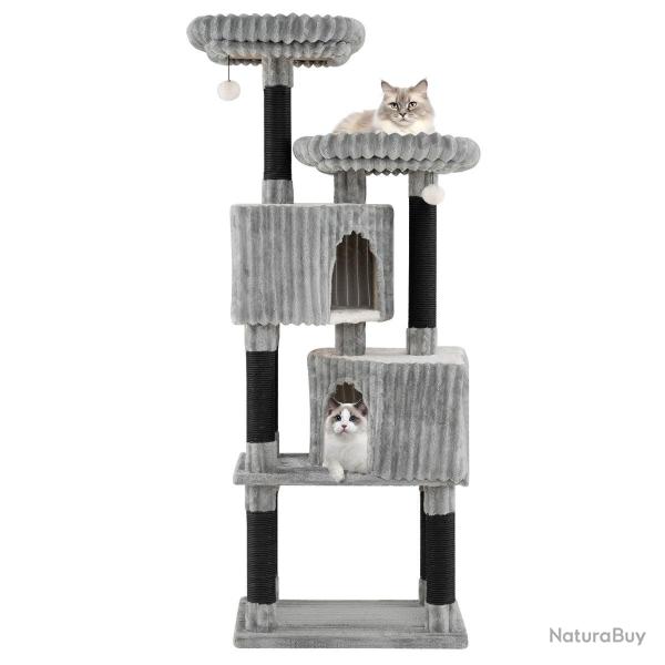 Arbre � chat multiple en 59 x 40 x 156 cm confort douillet niches spacieuses �l�gant en flanelle gr