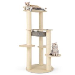 Arbre &agrave; chat &agrave; 6 niveaux 66 x 66 x 150 cm perchoir rembourr&eacute; durable ambiance cosy en bois gris 20_
