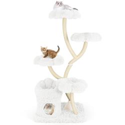 Arbre &agrave; chat 165 cm multi-niveaux avec condo 2-en-1 et poteaux de grattage en sisal en blanc 20_001