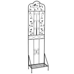 Treillis de jardin autoportant 50 x 30 x 189,5 cm avec &eacute;tag&egrave;re pliable d&eacute;coratif en m&eacute;tal noir 20_0