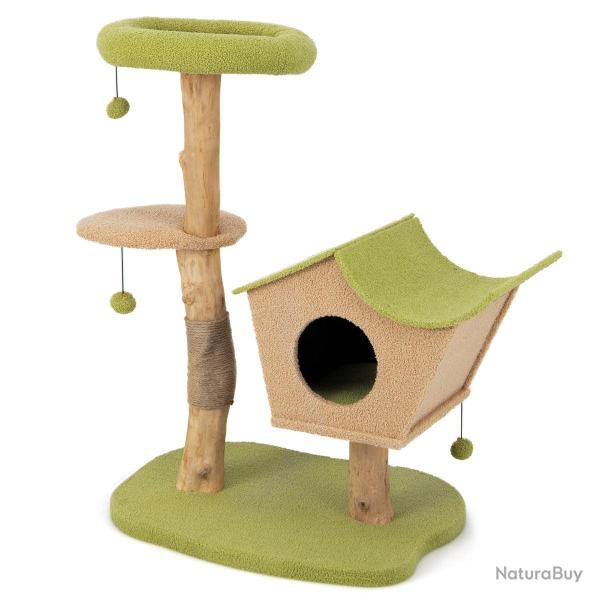 Arbre � chat 79 x 60 x 110 cm espace de jeu confortable condo cosy moderne en bois naturel vert 20_