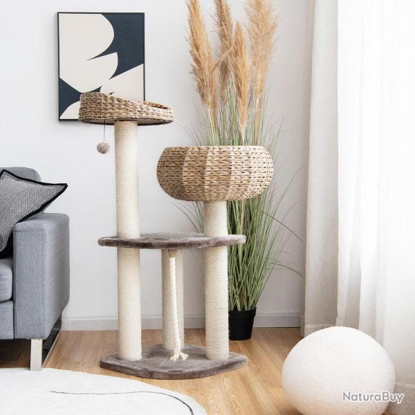 Arbre � chat 45 x 45 x 104 cm avec paniers confortables et poteaux en sisal moderne en bois caf� fo