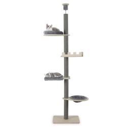 Arbre &agrave; chat adjustable du sol au plafond 236-271 cm 5 niveaux avec perchoir et poteaux &agrave; gratter e