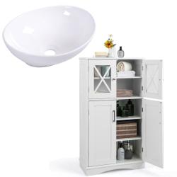 Ensemble de salle de bain avec lavabo ovale &agrave; poser 60 x 30 x 108 cm &eacute;vier en inox et armoire d'org
