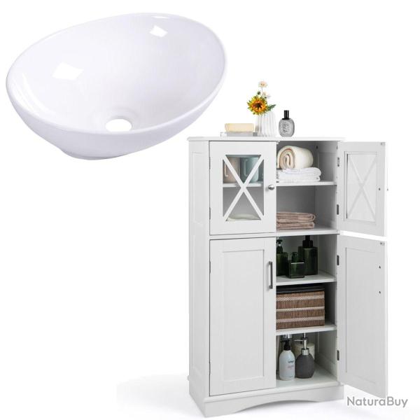 Ensemble de salle de bain avec lavabo ovale � poser 60 x 30 x 108 cm �vier en inox et armoire d'org