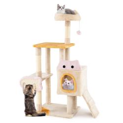 Arbre &agrave; chat int&eacute;rieur multi-niveaux 95 x 43 x 125 cm avec condo et perchoir rembourr&eacute; design conte