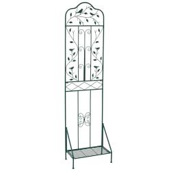 Treillis de jardin m&eacute;tallique autoportant 50 x 30 x 189,5 cm avec &eacute;tag&egrave;re pliable et dispositif ant