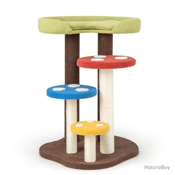 Arbre � chat 5 niveaux avec 3 poteaux de sisal stable et tapis amovible style champignon en tissu t