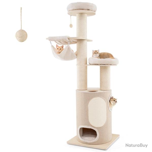 Arbre � chat en bois avec condo � 2 �tages 58 x 58 x 187 cm confortable et robuste style scandinave