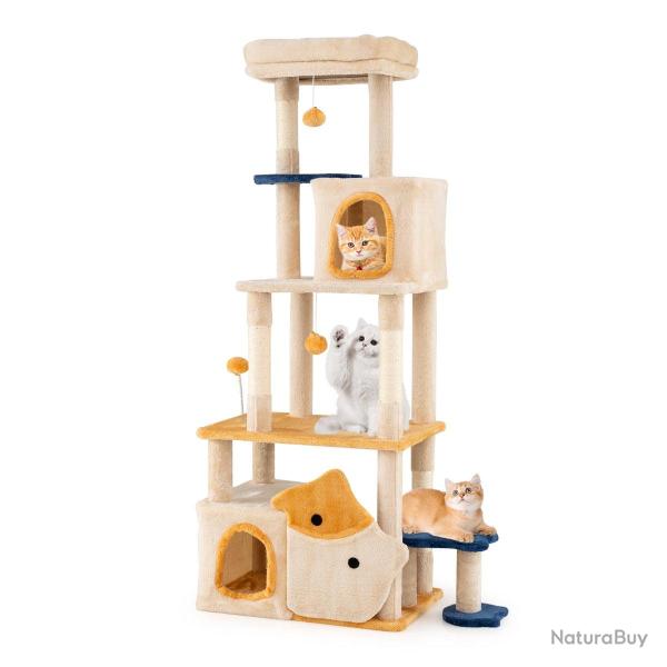 Arbre � chat 85 x 42 x 159 cm 2 condos amovibles jouets en peluche ambiance cosy en bois agglom�r�