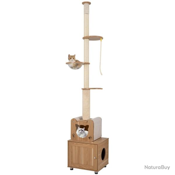 Arbre � chat du sol au plafond ajustable en 67 x 45 x 256-275 cm cache liti�re int�gr� design moder