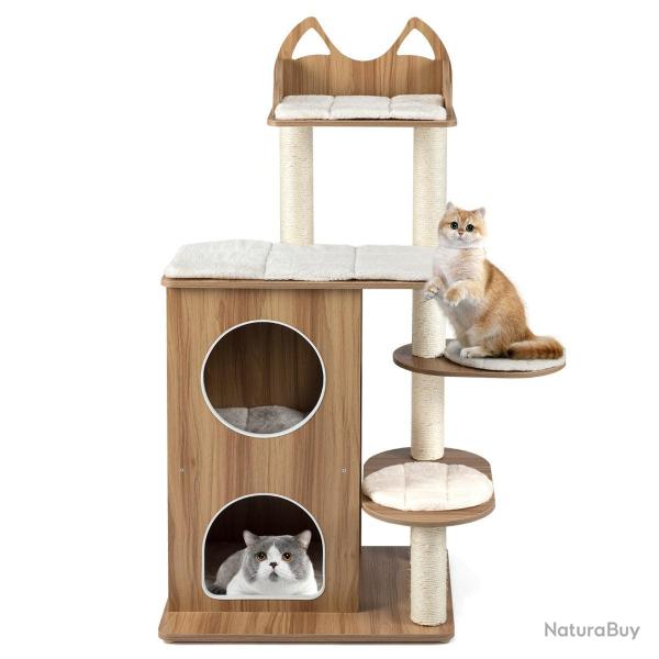 Arbre � chat moderne 81 x 57 x 122 cm avec niches confortables et poteaux en sisal naturel en bois