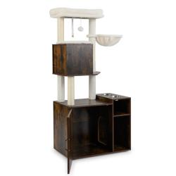 Arbre &agrave; chat meuble dissimul&eacute; 72 x 45,5 x 155 cm avec confort maximal et design compact en MDF marr