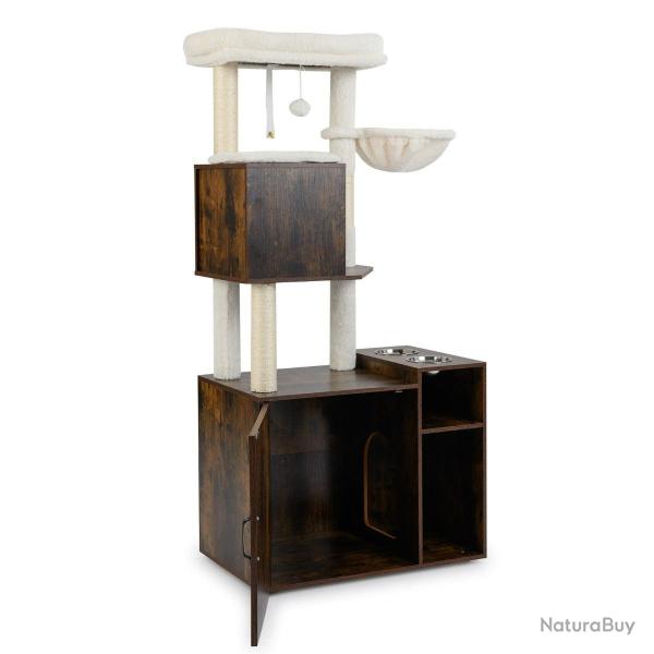 Arbre � chat meuble dissimul� 72 x 45,5 x 155 cm avec confort maximal et design compact en MDF marr