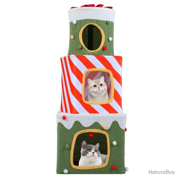 Arbre � chat de no�l design 49 x 49 x 120 cm 3 condos cachettes ludiques ambiance cosy en bois comp