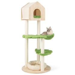 Arbre &agrave; chat 60 x 60 x 139 cm espace multi-niveaux avec hamac confortable style moderne en bois ver