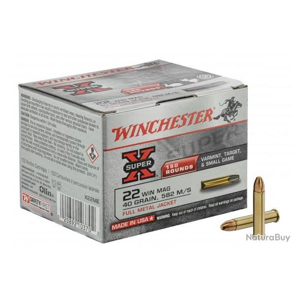 Munition 22 Magnum Winchester Super X Bte de 150 cartouches FMJ