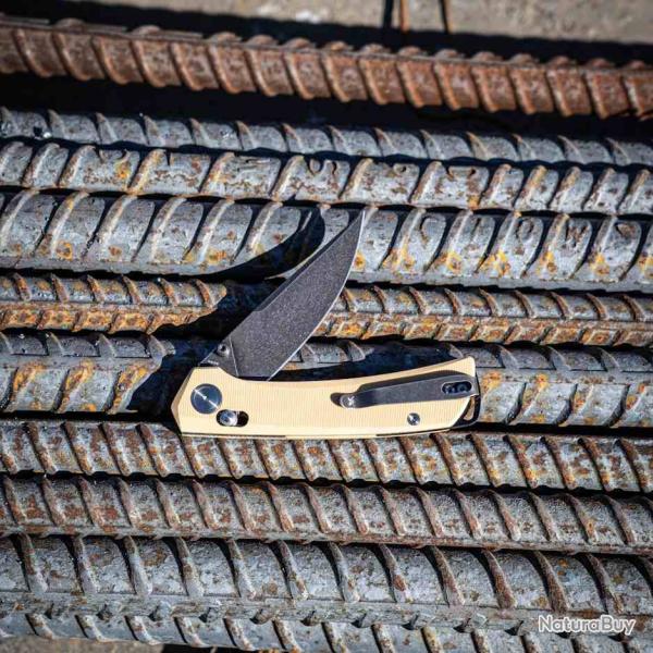 Couteau Skallywag Tactical Porpoise Spear Point Lame Acier N690 Black SW Manche G10 Tan SKW67515