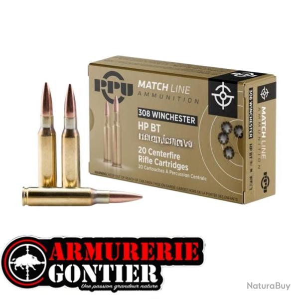 Cartouches Partizan .308 Winchester 168 gr HPBT Match - Bo�te de 20