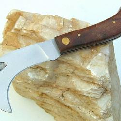 Couteau &agrave; champignons pliant - manche bois naturel - lame courb&eacute;e