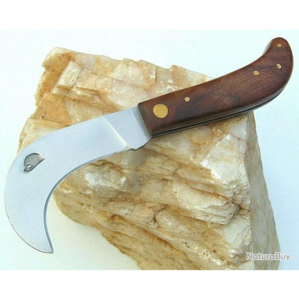 Couteau � champignons pliant - manche bois naturel - lame courb�e