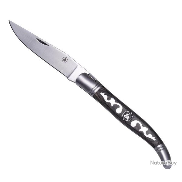 Couteau de poche laguiole arabesque puyol - gris - acier inox - coffret cadeau