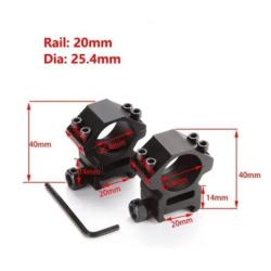 Colliers/Anneaux Montage 20mm Rail Weaver/Picatinny Haut 14mm Diam&egrave;tre 25.4mm Lunette de Vis&eacute;e