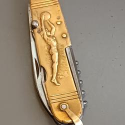 ANCIEN COUTEAU 6 pi&egrave;ces, THIERS, XX&egrave;me, manche laiton.