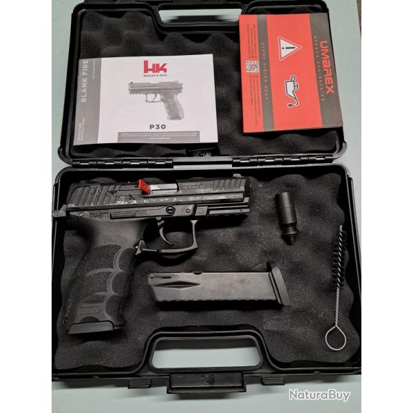 PAK 9mm HK P30 UMAREX  neuf 0 tir + 2 chargeurs 15 coups + bo�te 50 BAB  titan