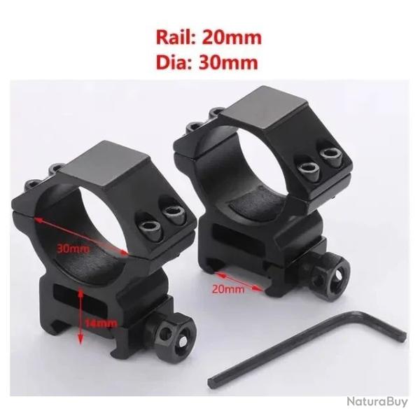 Colliers/Anneaux Montage 20mm Rail Weaver/Picatinny Haut 14mm Diam�tre 30mm Lunette de Vis�e