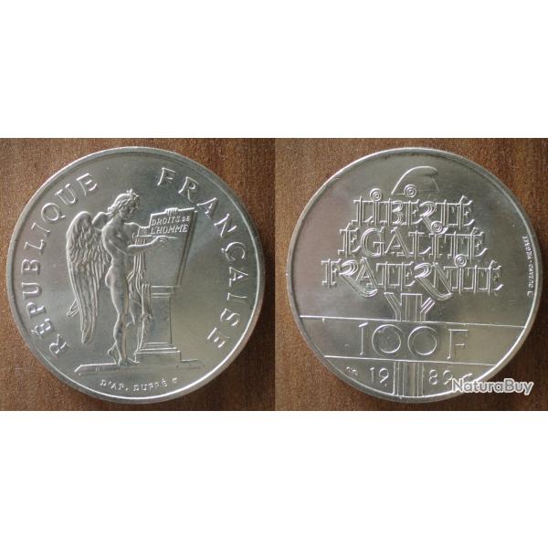 France 100 Francs 1989 Droits de l Homme Piece NEUVE Commemo Argent