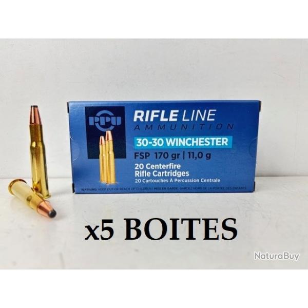 5 Boites de Balles Partizan Cal 30-30 Win 170gr FSP