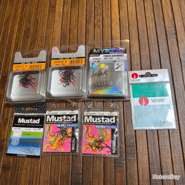 LOT P�CHE 7 paquets d'hame�ons Cannelle , Mustad, VMC , triple et simple