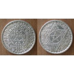 Maroc 100 Francs 1953 1372 Piece Argent Empire Cherifien Roi Mohammed V