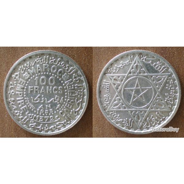 Maroc 100 Francs 1953 1372 Piece Argent Empire Cherifien Roi Mohammed V