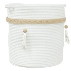 Panier rangement coton blanc &Oslash;38x36 cm pliable avec poign&eacute;es