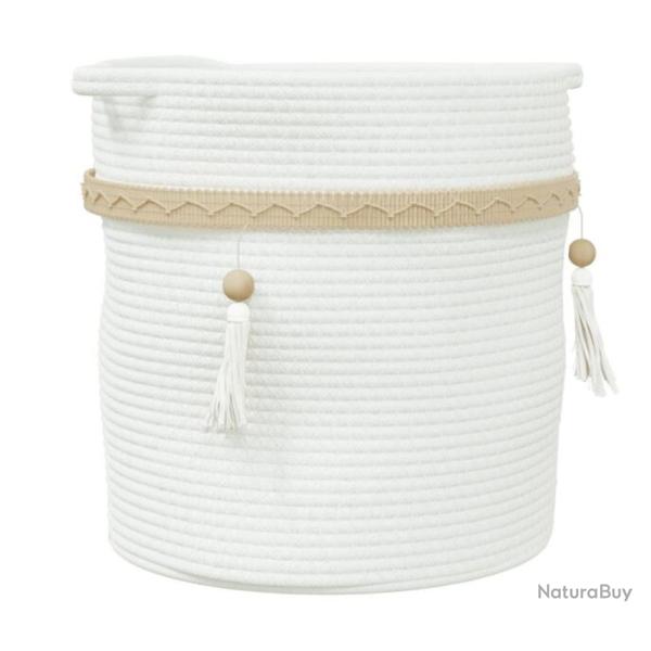 Panier rangement coton blanc �38x36 cm pliable avec poign�es