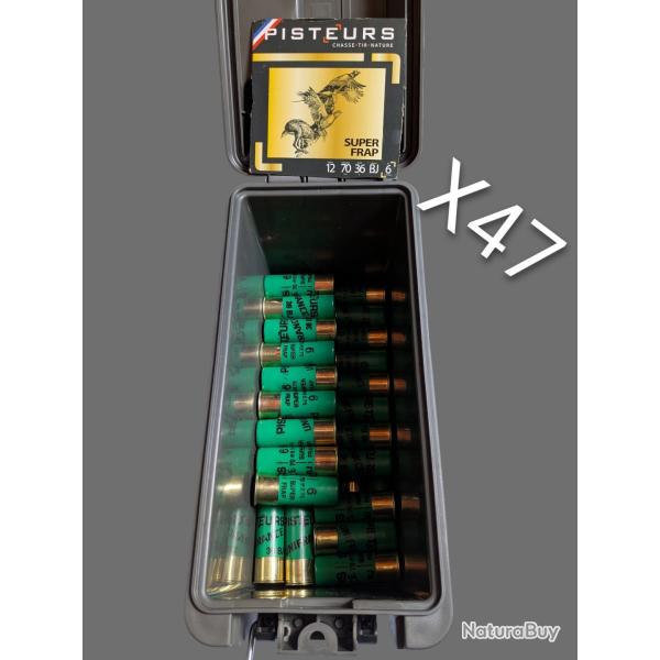 Lot de 47 cartouches pisteurs super frap 12/70 n6 36g bourre a jupe