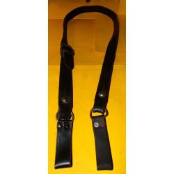 BAUDRIER EN  CUIR NOIR POUR MODELE GENDARMERIE NATIONALE FRANCAISE , LONGUEUR REGLABLE PAR UNE SANGL